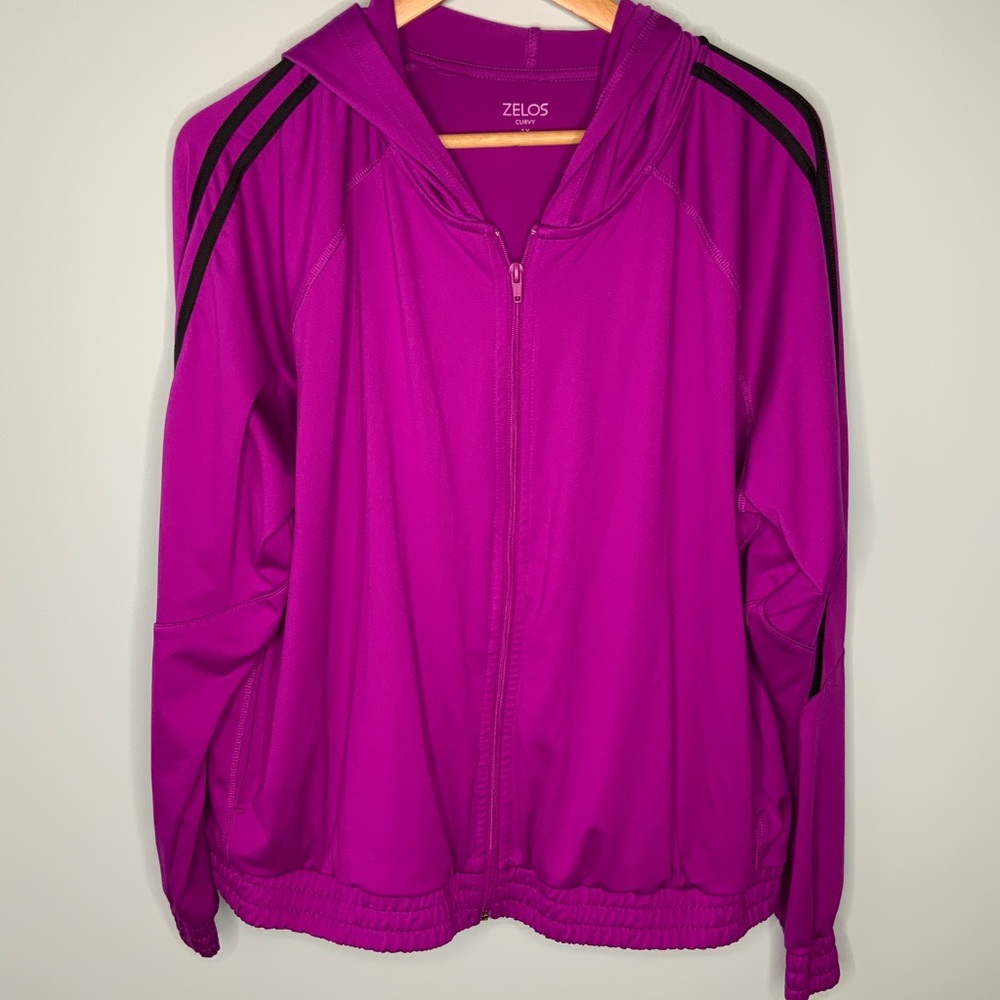 Zelos Purple and Black Stripe Full Zip Hooded Jacket Curvy Size 1X